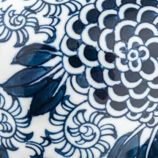 Hello Honey® 8" Blue & White Decorative Chrysanthemum Ceramic Ginger Jar with Lid
